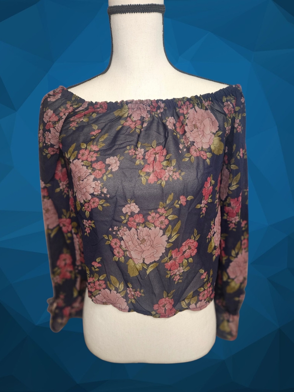 Off-Shoulder Navy Floral Blouse - Pink Floral Print